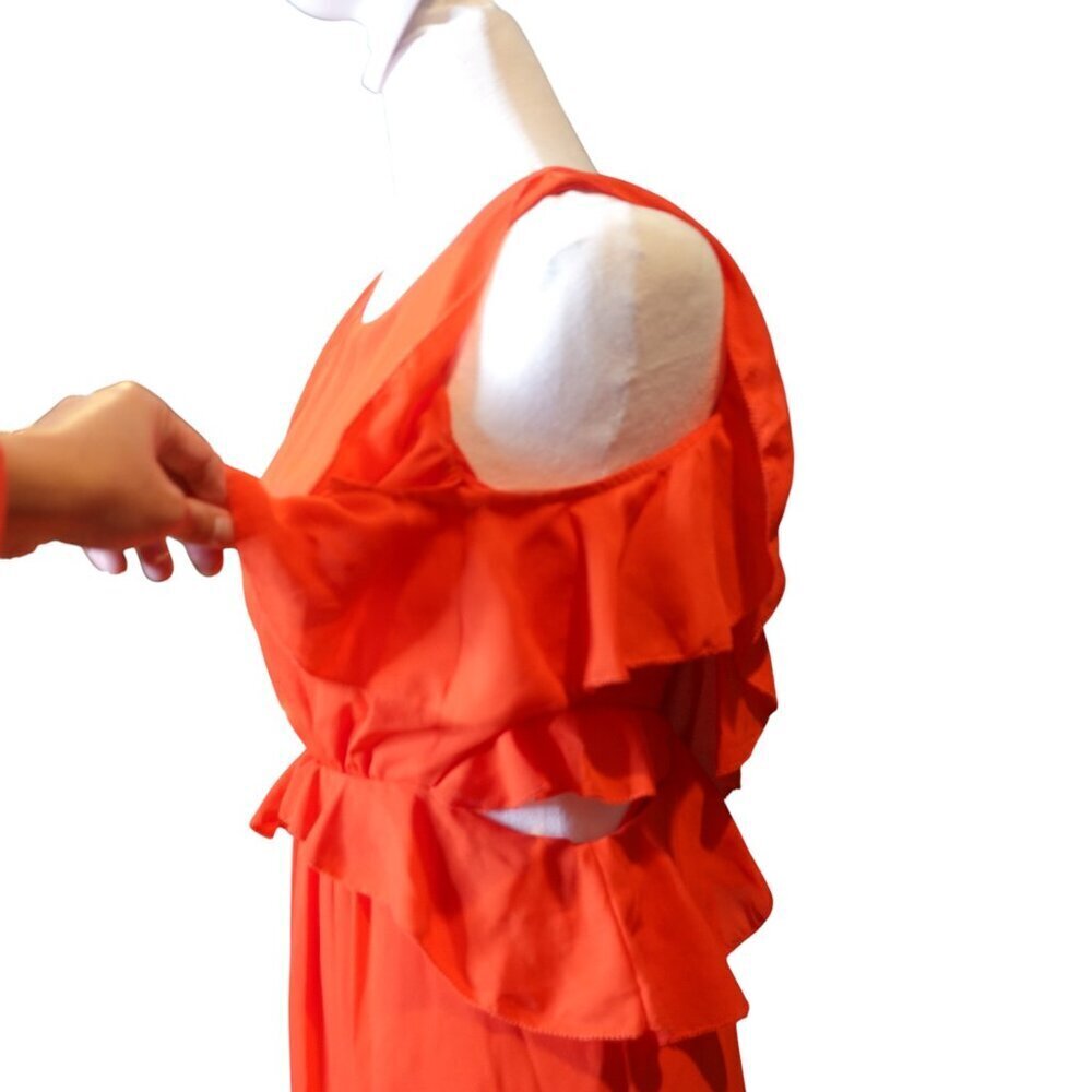 Maison Jules Women's Ruffled cold shoulder casual dress red women's size XS - Picture 4 of 11